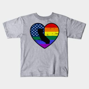 California United States Gay Pride Flag Heart Kids T-Shirt